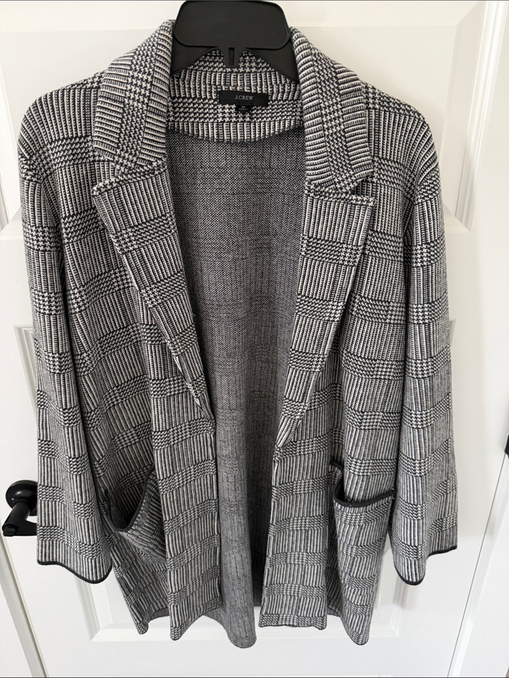 J. Crew Black and White Glen Plaid Knit Blazer Cardigan